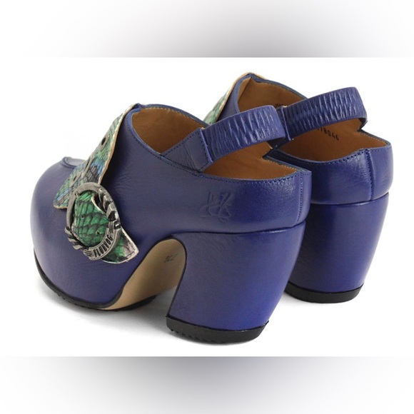 Fluevog LIKE NEW Prepare Buzz blue/green python platform clog - 6.5 (fits 6) - Picture 2 of 16